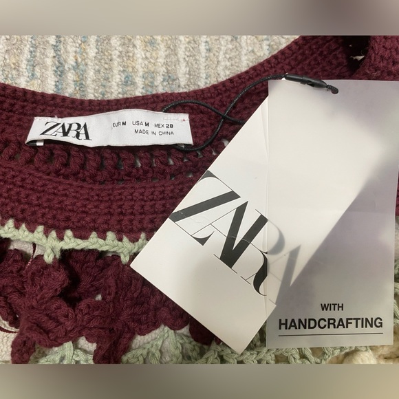 NWT Zara Flower Crochet Knit Sweater Top - Picture 7 of 8